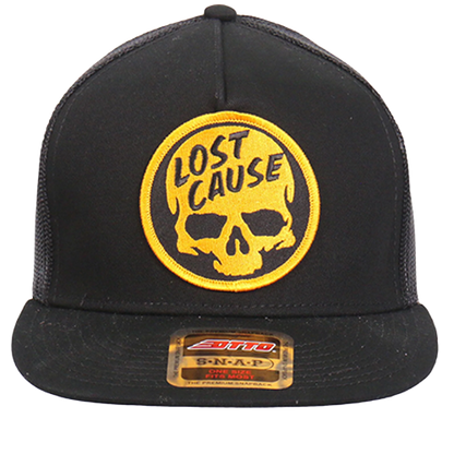 Black Snapback Cap With Lost Cause Patch Front View