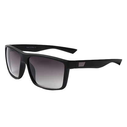 Lowlight black flat-top square sunglasses with gradient lenses and wide black temples shown at an angle