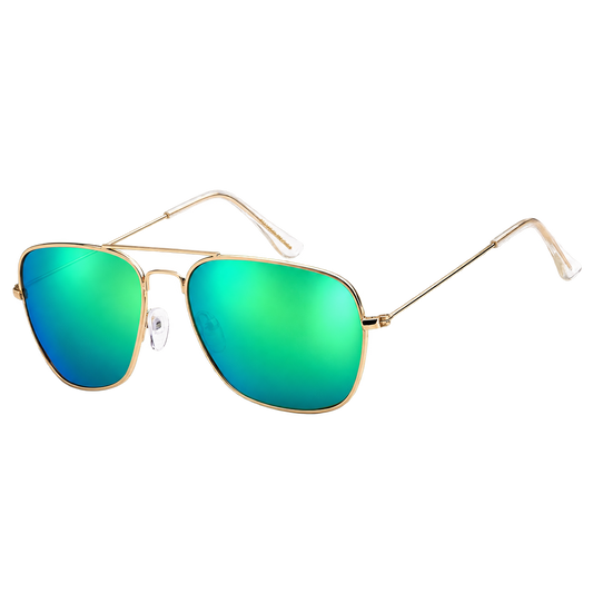 Lucky Static green-mirrored polarized aviator sunglasses with a gold-tone metal frame
