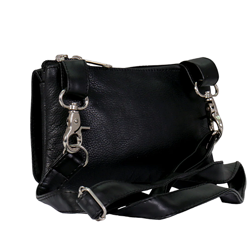 Black Leather Clip Pouch With Adjustable Strap