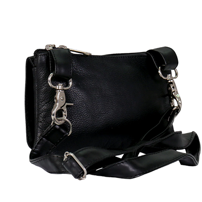 Black Leather Clip Pouch With Adjustable Strap
