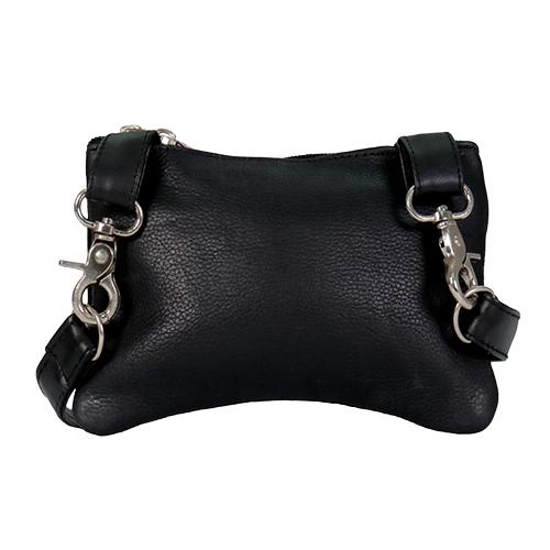Black Leather Clip Pouch With Adjustable Strap