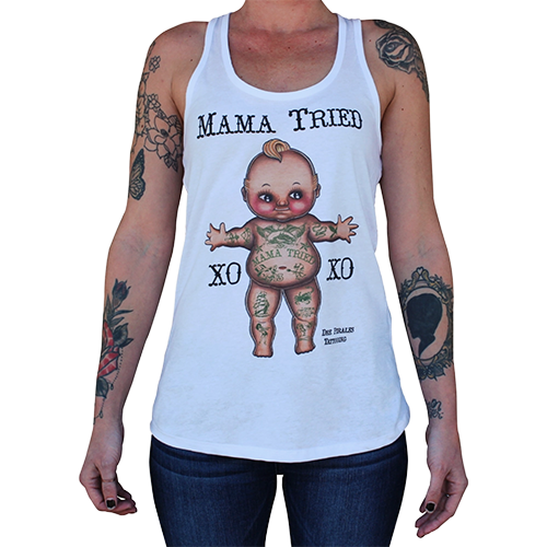 Women’s White Racerback Tank With Biker Artwork
