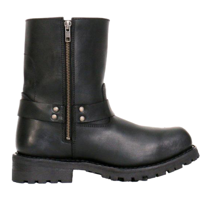 Mens Waterproof Leather Motorcycle Boot With Harness Strap Zipper View