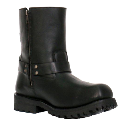 Mens Waterproof Leather Motorcycle Boot With Harness Strap Inner Ankle View