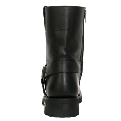 Mens Waterproof Leather Motorcycle Boot With Harness Strap Heel View
