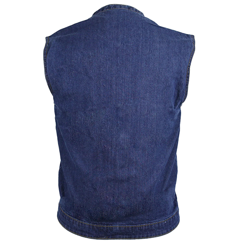 Heavy-duty blue denim biker vest with mesh lining