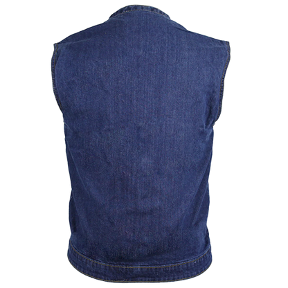 Heavy-duty blue denim biker vest with mesh lining