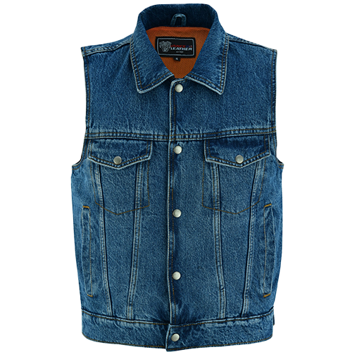 Men’s Blue Denim Vest with Collar Front View