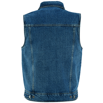 12oz Heavy-Duty Blue Denim Riding Vest Back View