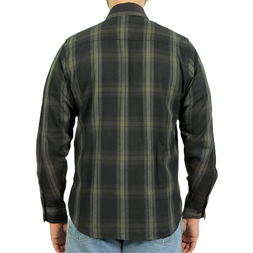 Black and green cotton flannel shirt with button pockets