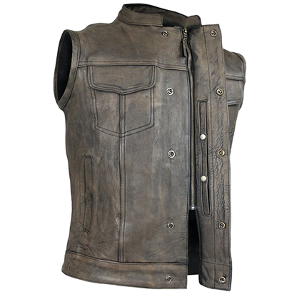 Men’s Distressed Brown Full Coverage Leather Vest