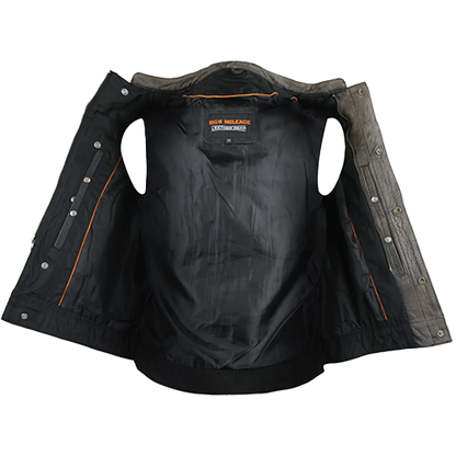 Brown Cowhide Biker Vest with Black Hardware Inside View
