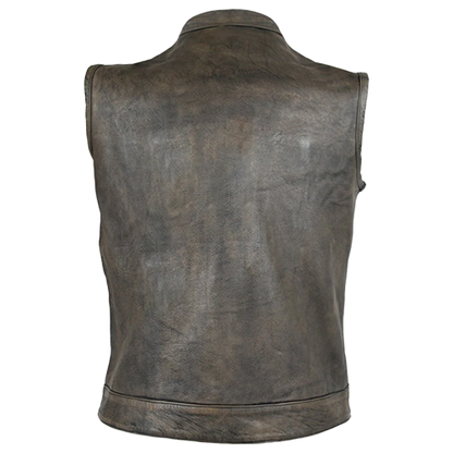 Brown Cowhide Biker Vest with Black Hardware Back View