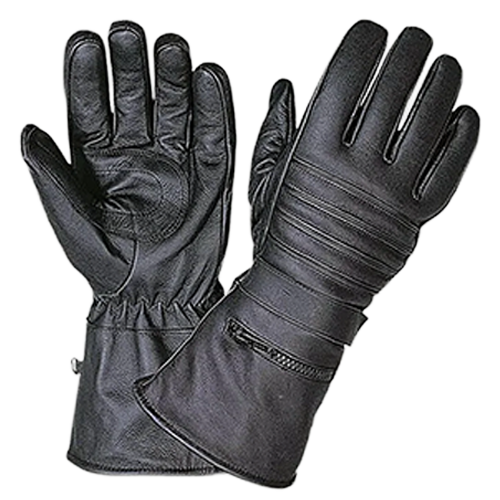 Ribbed detailing and extended cuff design on black gloves