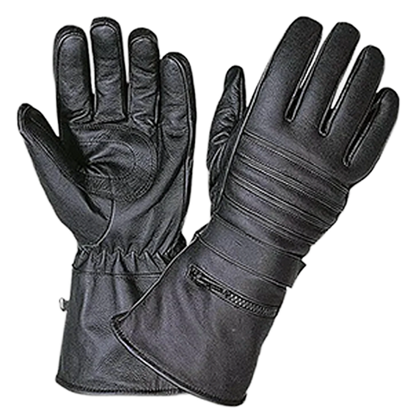 Ribbed detailing and extended cuff design on black gloves