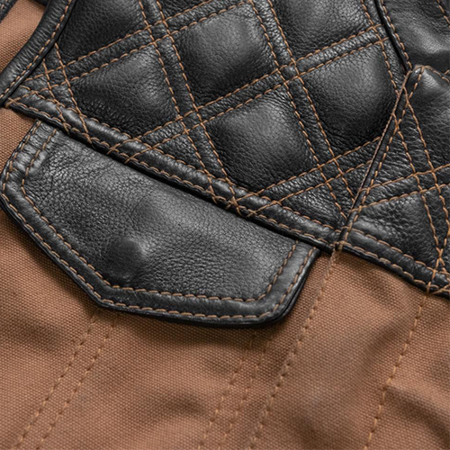 Brown Canvas Motorcycle Vest – Leather Quilted Shoulders