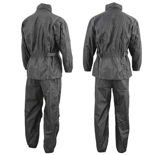 Reflective Two Piece Black Biker Rain Suit