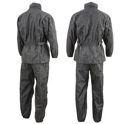Reflective Two Piece Black Biker Rain Suit