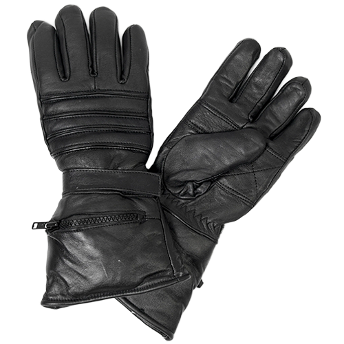Men’s black lambskin leather gauntlet gloves with quilted lining