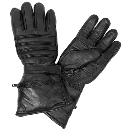 Men’s black lambskin leather gauntlet gloves with quilted lining