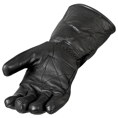 Palm side of quilted black lambskin motorcycle gloves