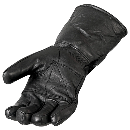 Palm side of quilted black lambskin motorcycle gloves