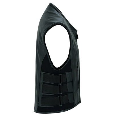 SWAT Style Men’s Leather Biker Vest With Triple Side Straps