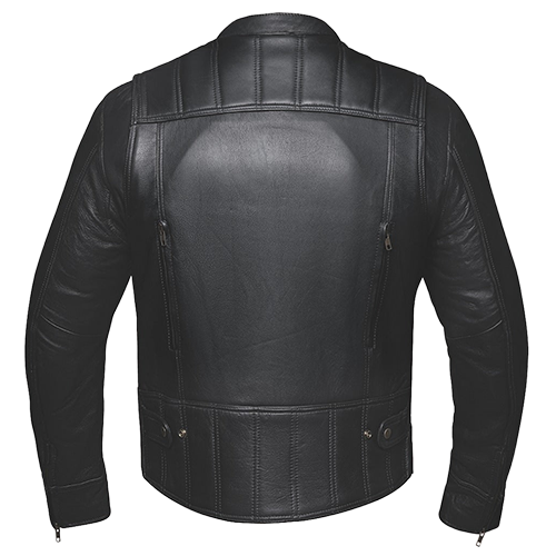 Mens black leather riding jacket with concealed carry pockets