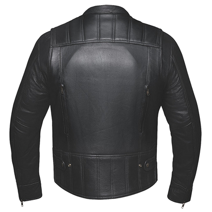 Mens black leather riding jacket with concealed carry pockets
