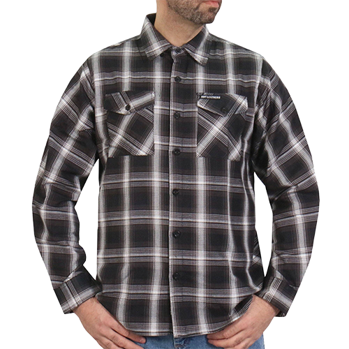 Men’s White & Black Flannel Long Sleeve Shirt Front View