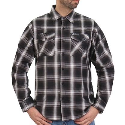Men’s White & Black Flannel Long Sleeve Shirt Front View