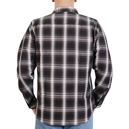 Men’s White & Black Flannel Long Sleeve Shirt Back View