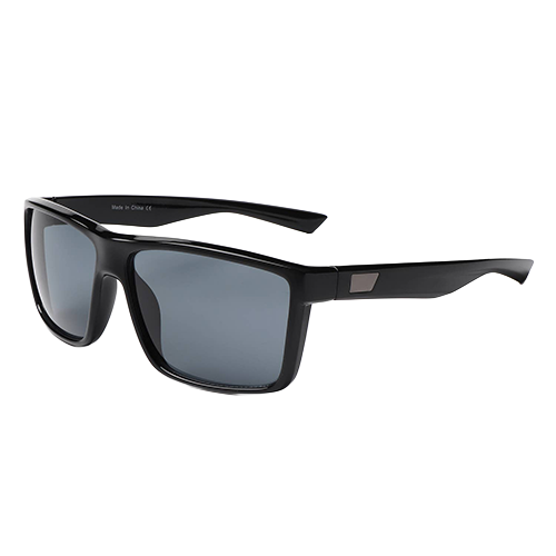 Midnight Mile black flat-top square sunglasses with dark lenses and wide black temples shown at an angle