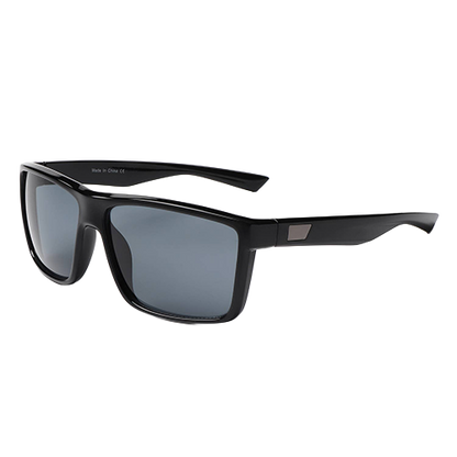 Midnight Mile black flat-top square sunglasses with dark lenses and wide black temples shown at an angle