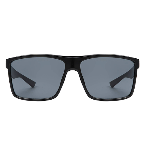 Midnight Mile black flat-top square sunglasses with dark gray-black lenses shown from the front