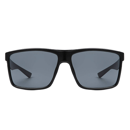 Midnight Mile black flat-top square sunglasses with dark gray-black lenses shown from the front