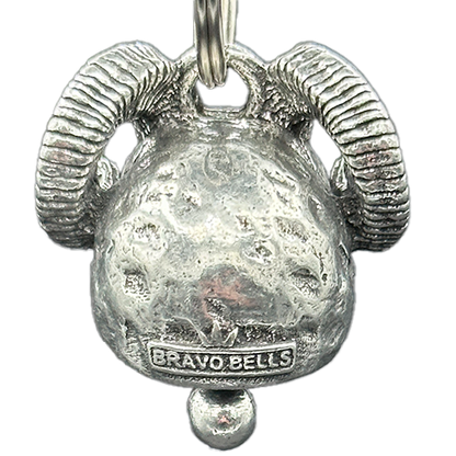 Pewter Skull Bell With Horns Fangs And Ruby Eyes