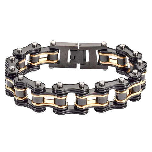 Heavy Stainless Steel Bike Chain Bracelet Black & Gold