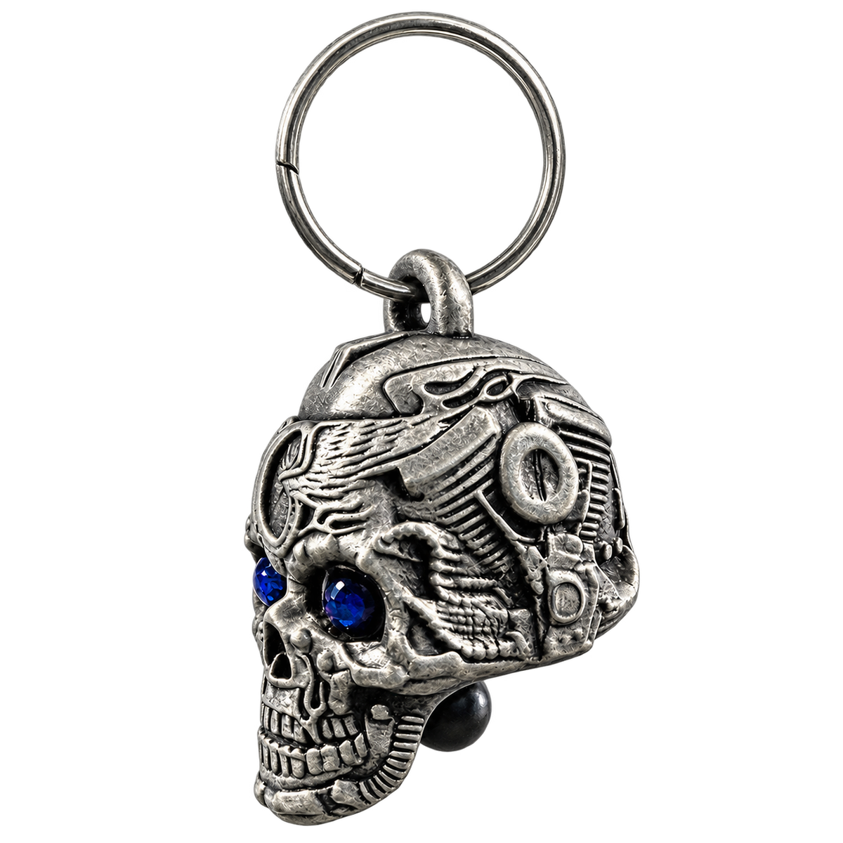 Left side of Motorhead mechanical skull motorcycle bell