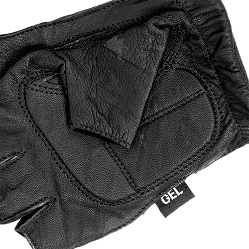 Premium black fingerless biker gloves featuring gel palm padding for riding comfort