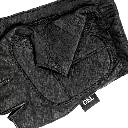 Premium black fingerless biker gloves featuring gel palm padding for riding comfort