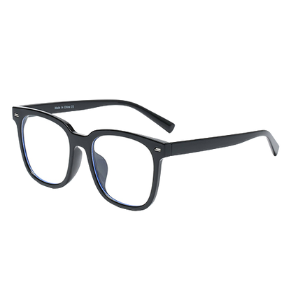 Night Watch black square-frame blue-light glasses with clear lenses shown at an angle
