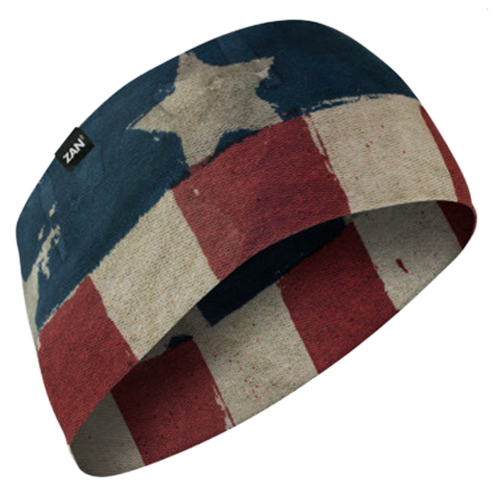 Patriot print motorcycle headband with red white and blue design and stretch fabric