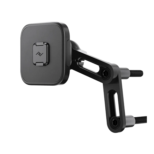 A low profile motorcycle phone mount attached to a brake or clutch perch for secure phone positioning