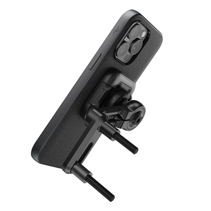 A Peak Design motorcycle mount that bolts to brake perch for clean handlebar setup