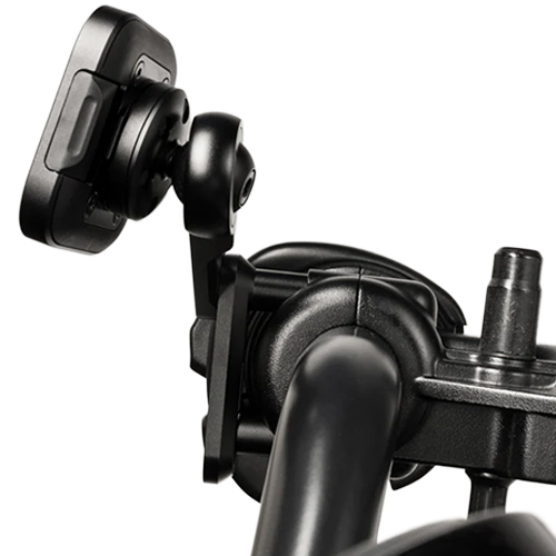 A sleek low profile phone mount for motorcycles providing secure and visible phone placement