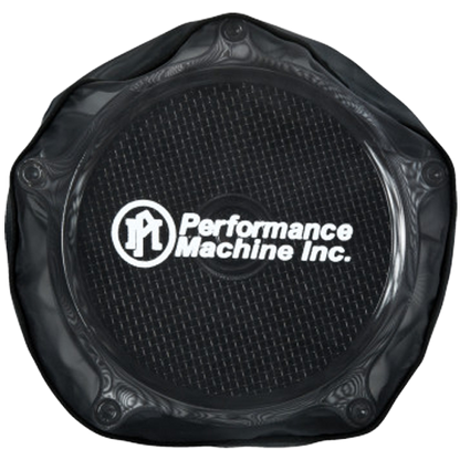 Black Performance Machine pullover rain sock installed on Super Gas air cleaner
