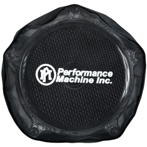 Black Performance Machine pullover rain sock installed on Super Gas air cleaner
