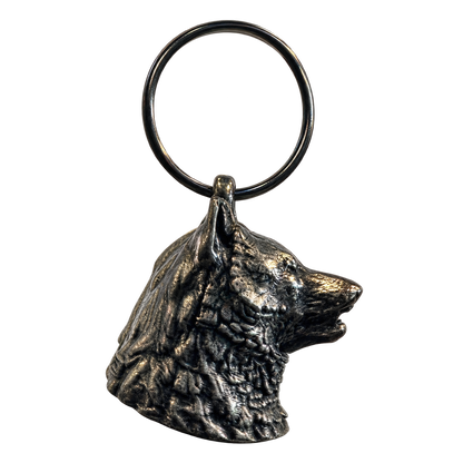 Wolf Head Bell side view with muzzle facing right and sculpted fur